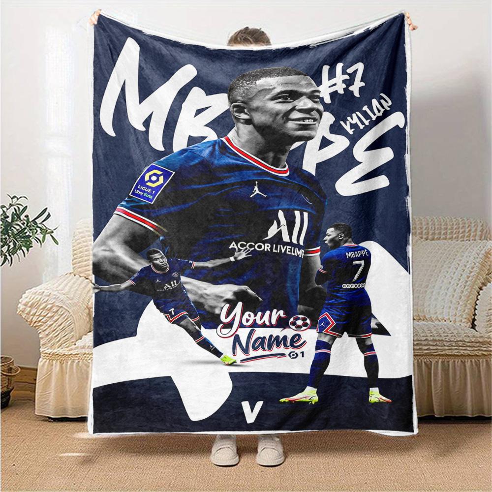 Mbappé Personalized Text Blanket Throw Customizable Blanket Warmthful Decor Versatile for Couch Chair Living Room Home Decor Four Seasons Multipurpose
