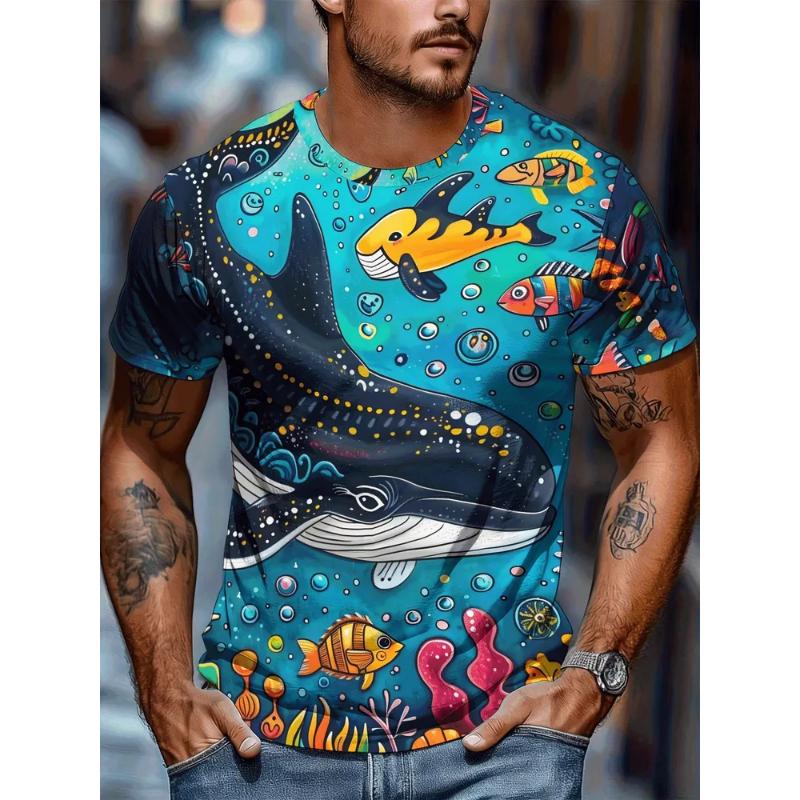 Fashion Men's Crew Neck Short Sleeve T-Shirt 3D Color Printing Summer Crew Neck T-Shirt