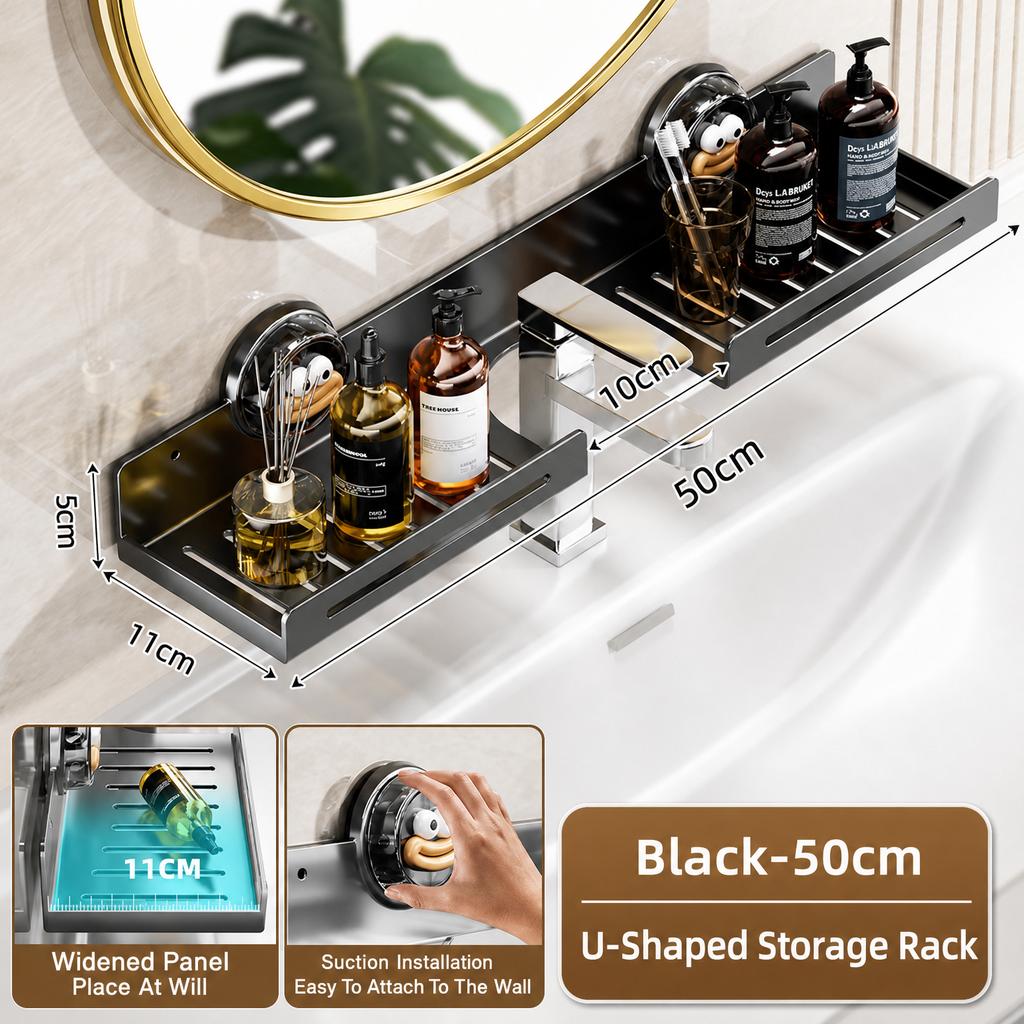 Suction Cup Storage Rack Wall Mounted No-Drill Bathroom Kitchen Drainage Organizer Carbon Steel