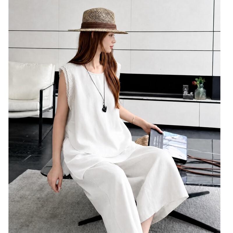 Women's Linen Blend Lace Patchwork Two-Piece Set