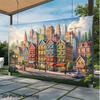 2D Cartoon City Backdrop, Colorful European Town & Rainbow Photography Banner