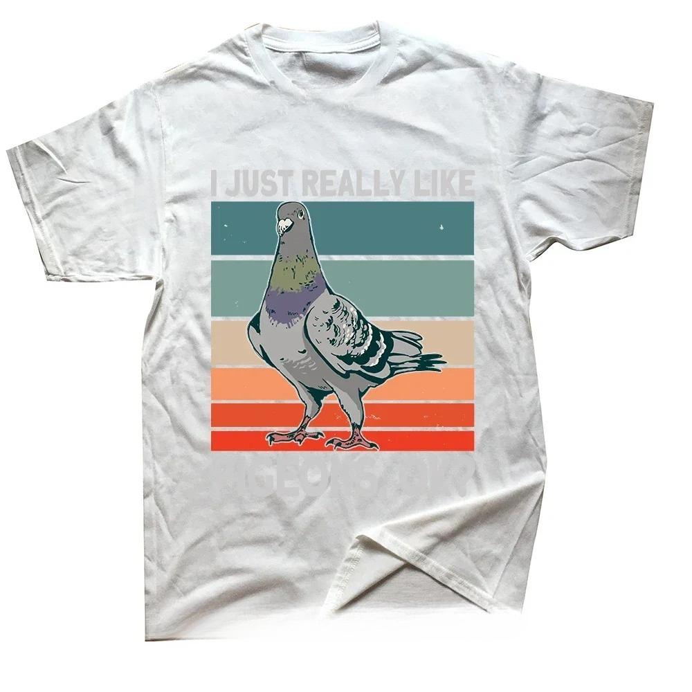 Pigeons Howling at the Moon Funny Bird T Shirt Tee Tops Round Neck Short-Sleeve Fashion Tshirt Clothing Casual Basic T-shirts