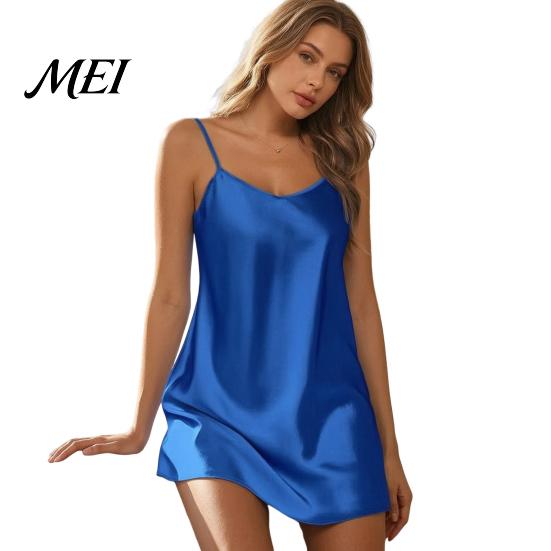Bata de Noche de Seda para Mujer, Camisón Slip, Tirantes Finos Cuello en V Corto Ropa de Noche para Dama, Vestido Mini de Satén sin Mangas para Camisola