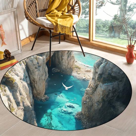 Round 3D Hole Rug Realistic Optical Illusion Floor Mat Machine Washable Non-Slip Bedroom Area Rug for Entrance Living Room