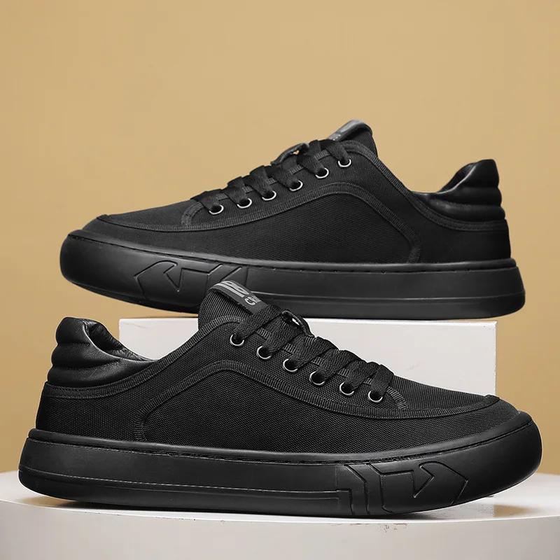 Casual Shoes Sneakers Canvas Shoes Casual Shoes Pure Black Wear-resistant Thick Sole Versatile Breathable Casual Work Shoes