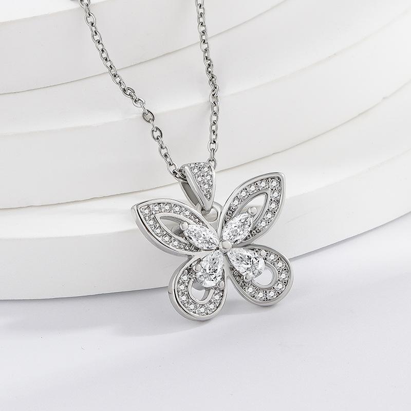 Light Luxury Niche Design Butterfly Zircon Pendant Necklace 925 Sterling Silver Sweet Ladies Clavicle Chain