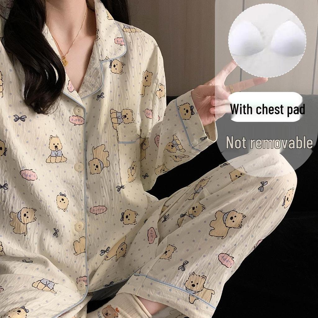 Cartoon Sausage Dog Plus Size Women's Long Sleeve Pajama Set for Spring/Autumn