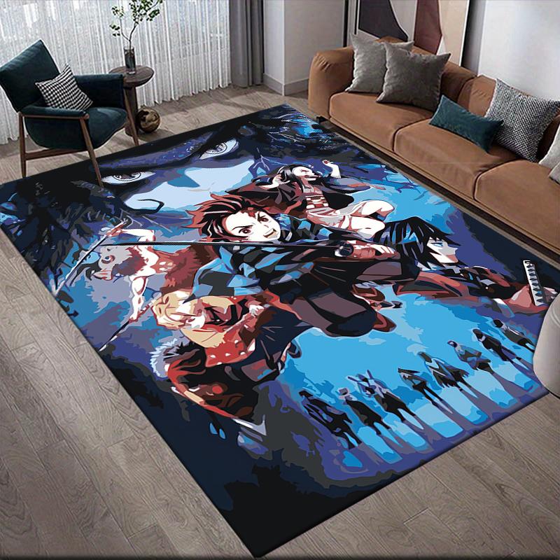 Demon Slayer Retro Style Square Area Rug, Non-Slip Floor Mat for Bedroom, Perfect Gift for Fans