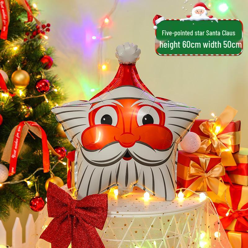 Santa Claus Christmas Decoration Balloons with Sticks and Small Gift Headbands for Kindergarten and Mall Scenes