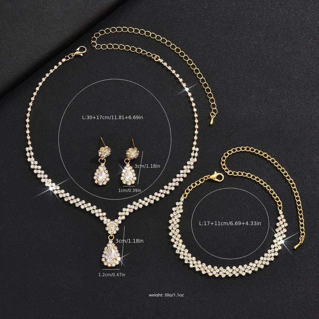 4-Piece Elegant Women's Luxury Necklace Earrings & Bracelet Jewelry Set With Water Drop Pendant Design Jewelry Set