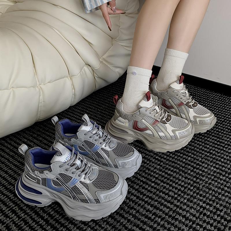 [Fanfna] Dad Shoes Girl 2025 Autumn New Thick-soled Versatile Lightweight Breathable Mesh Casual Sneakers