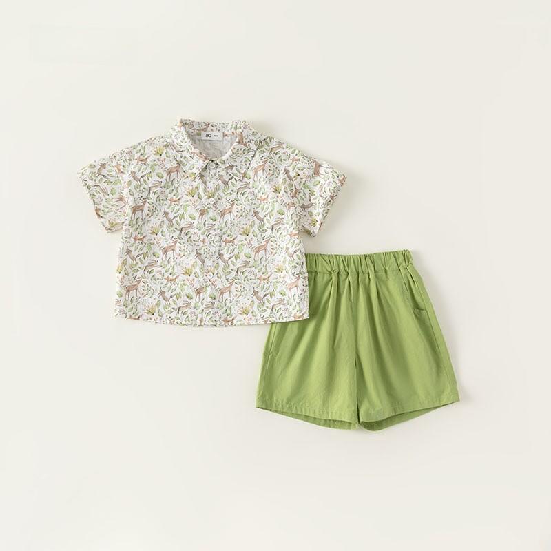 

Kids Cotton Short Sleeve Animal Pattern Twopiece Summer Outfits For Children Green Boys,80cm