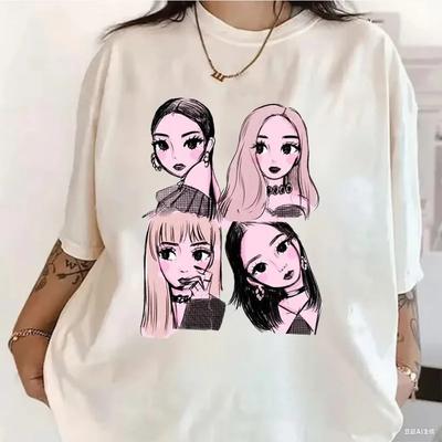 2026 Neues Koreanisches Kpop BP Rosa Mädchen Grafik Harajuku T-Shirts Locker und Bequem Schweres Baumwoll-T-Shirt Damenmode Lässiges Oberteil