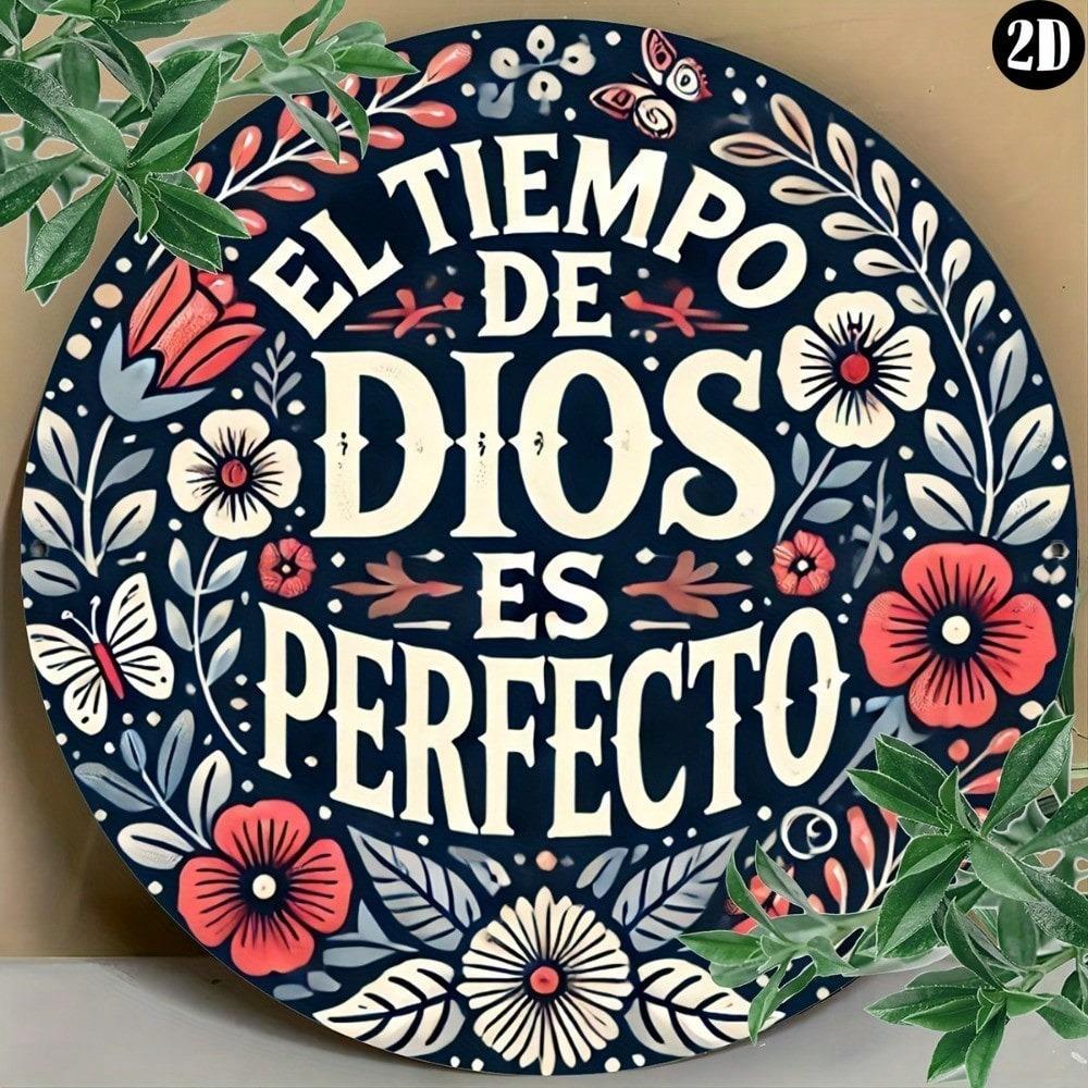 Spanish Quote Metal Sign El Tiempo De Dios Es Perfecto 7.8 Inch Wall Art Decor Home Cafe Bar