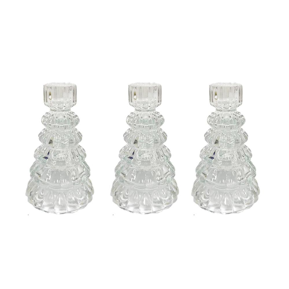 3PCS Glass Christmas Tree Candlestick Nordic Candles Stand Christmas Tree Ornaments  Bath Room
