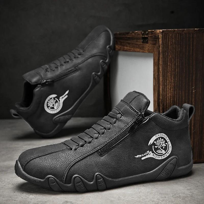 Men's Casual Shoes Side Zipper Short Boots Versatile Flat Bottom Trendy Fashionable Men's Shoes Suitable for Outdoor Sports