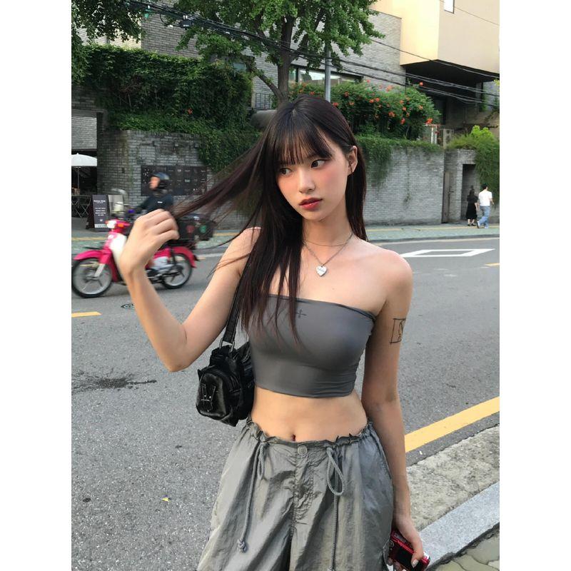 

Pure Desire Style Sexy Cross Strapless Tube Top Women s Summer Beauty Style Sexy Silm Strapless Stretch Vest Tops Cement Ash S