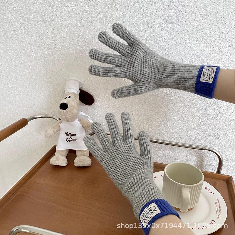 Gants cinq doigts tactiles à assortir les couleurs pour femme automne et hiver version coréenne tous sports de plein air cyclisme chauds et froids tricotés