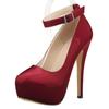Women Pumps 14cm Sexy Concise Buckle Supper High Heels Fashion Ankle Strap Patent Leather Red Wedding Shoes Shoe