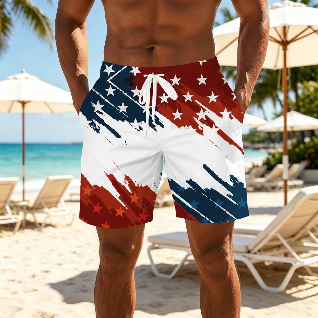 Men's Printed Casual Sports Shorts Drawstring Waist Relaxed Fit Lightweight Breathable Athletic Shorts for Everyday Wear