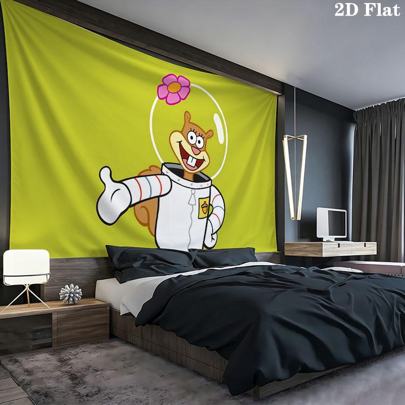 SpongeBob Cartoon Wall tapestry, aesthetic printed fabric blanket, suitable for bedroom, living room, and home decor.