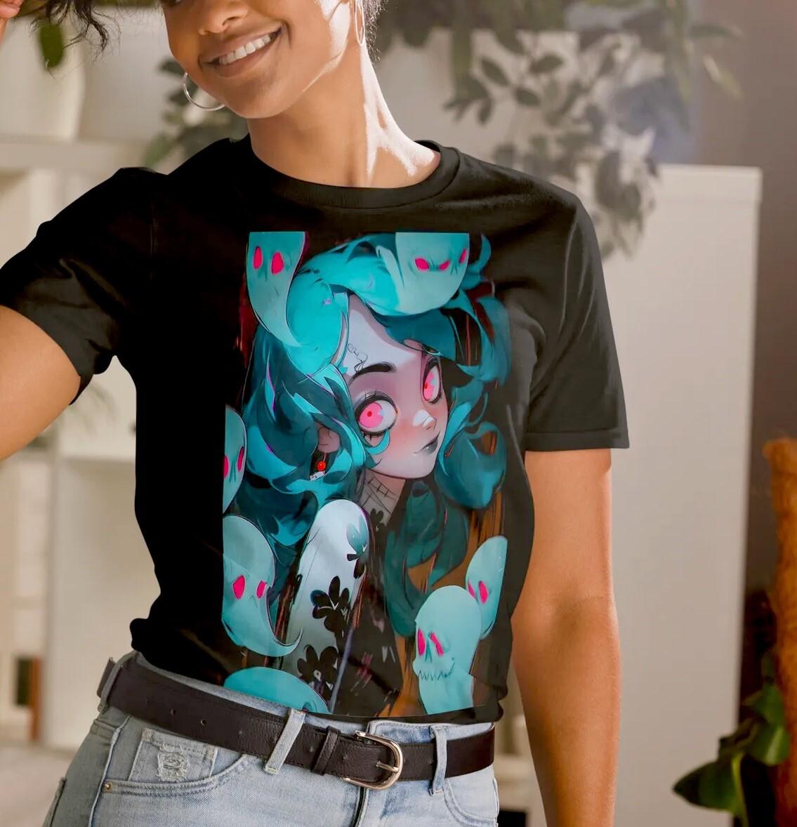 Anime Ghost Girl Horror Kawaii Harajuku Cute Short-Sleeve Unisex T-Shirt Mens Womens Tees Top S
