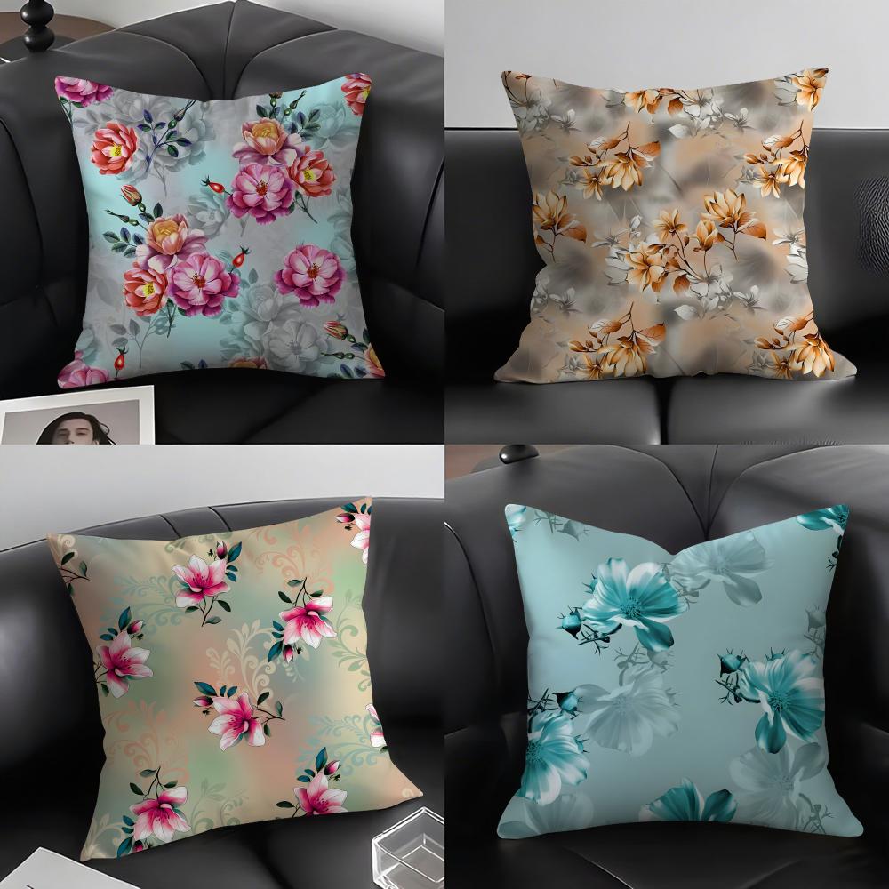 Classic Floral Print Elegant Cushion Cover Pillowcase Ultra Soft Skin Friendly Fabric Cloud Like Comfort & Concealed Zipper