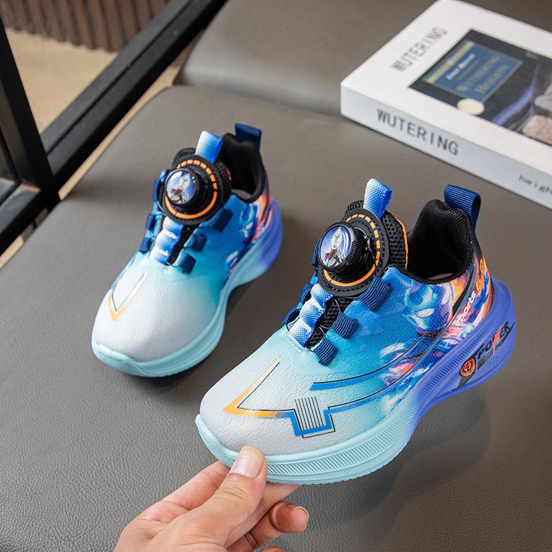 

Children s Running Shoes Ultraman Mesh Breathable Ultra-Light Soft Sole Rotating Buckle Kindergarten Primary School Boys Sports Shoes 26 синий