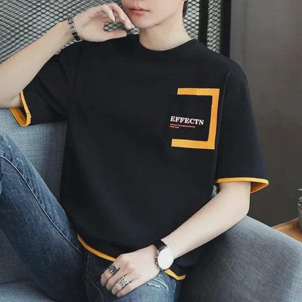 New Ice Silk Men's Loose Fit Short-Sleeve T-Shirt with Steel Print - Spring/Summer Trend