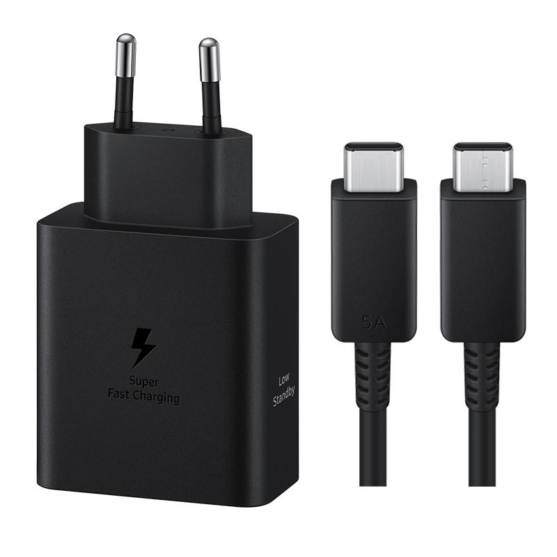 For Samsung Fast Charger 50W+25W Dual Ports Charger PD Quick Charging USB-C Cable EU Plug Adapter For Galaxy S25 S24 S23 Ultra S23FE