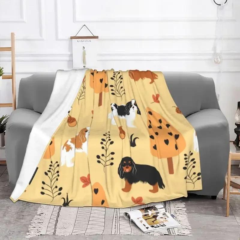 Cavalier King Charles Spaniel Blankets Warm Flannel Pet Dog In Autumn Throw Blanket for Sofa Office Bedspreads
