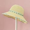 Sun Hat Pastoral Style Hand-Woven Flower Pattern Wide Brim Bucket Hat Vacation Leisure Sun Protection Hat