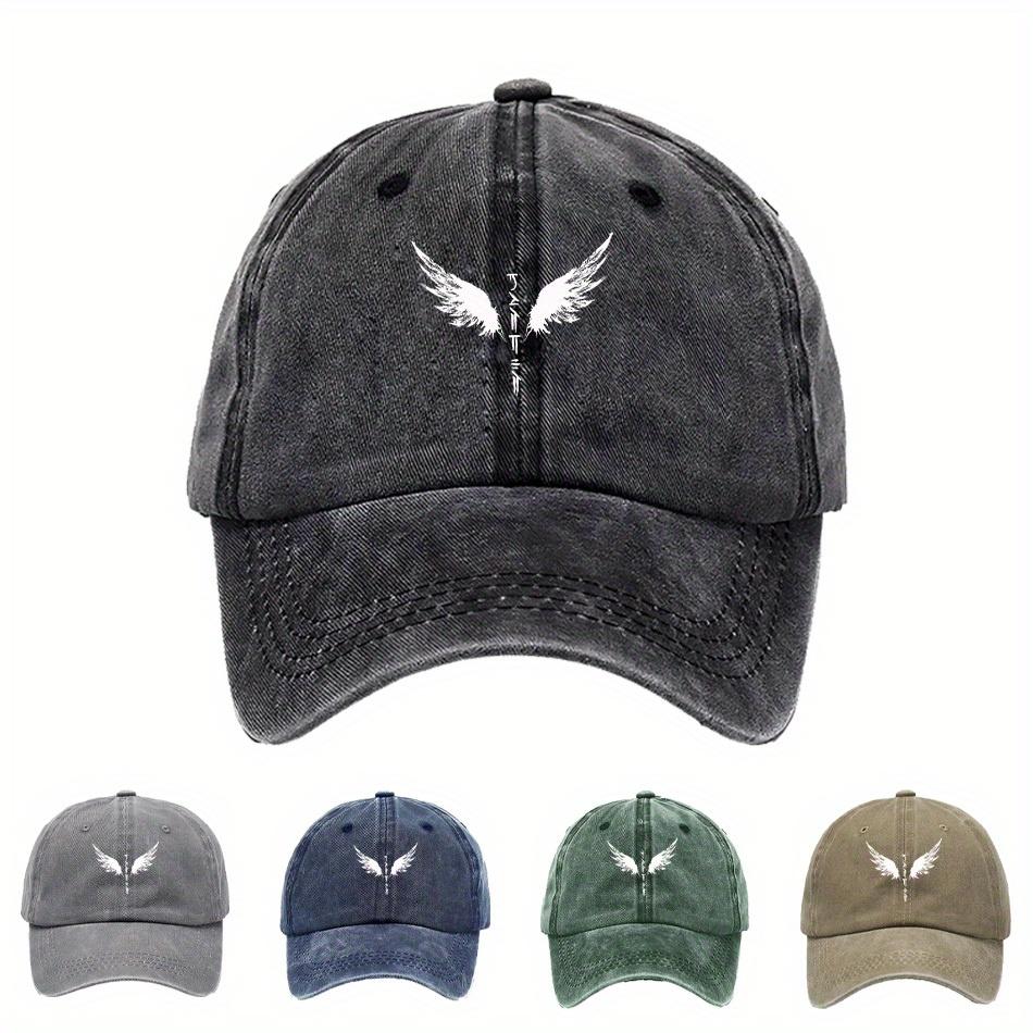 Classic Feathered Totem Print Baseball Cap - Black Outdoor Festival Hat With Wing & Design, Hand Washable Textile Material