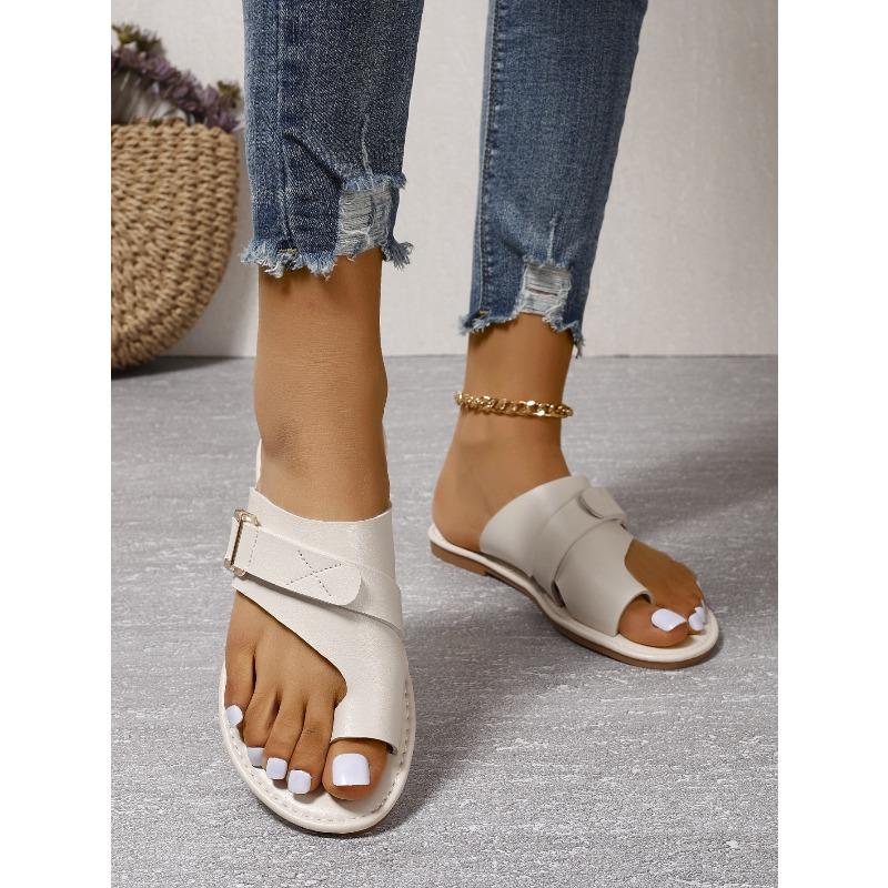 Women's Plus Size New Summer Toe Loop Flat Fashion Casual Slide Sandals