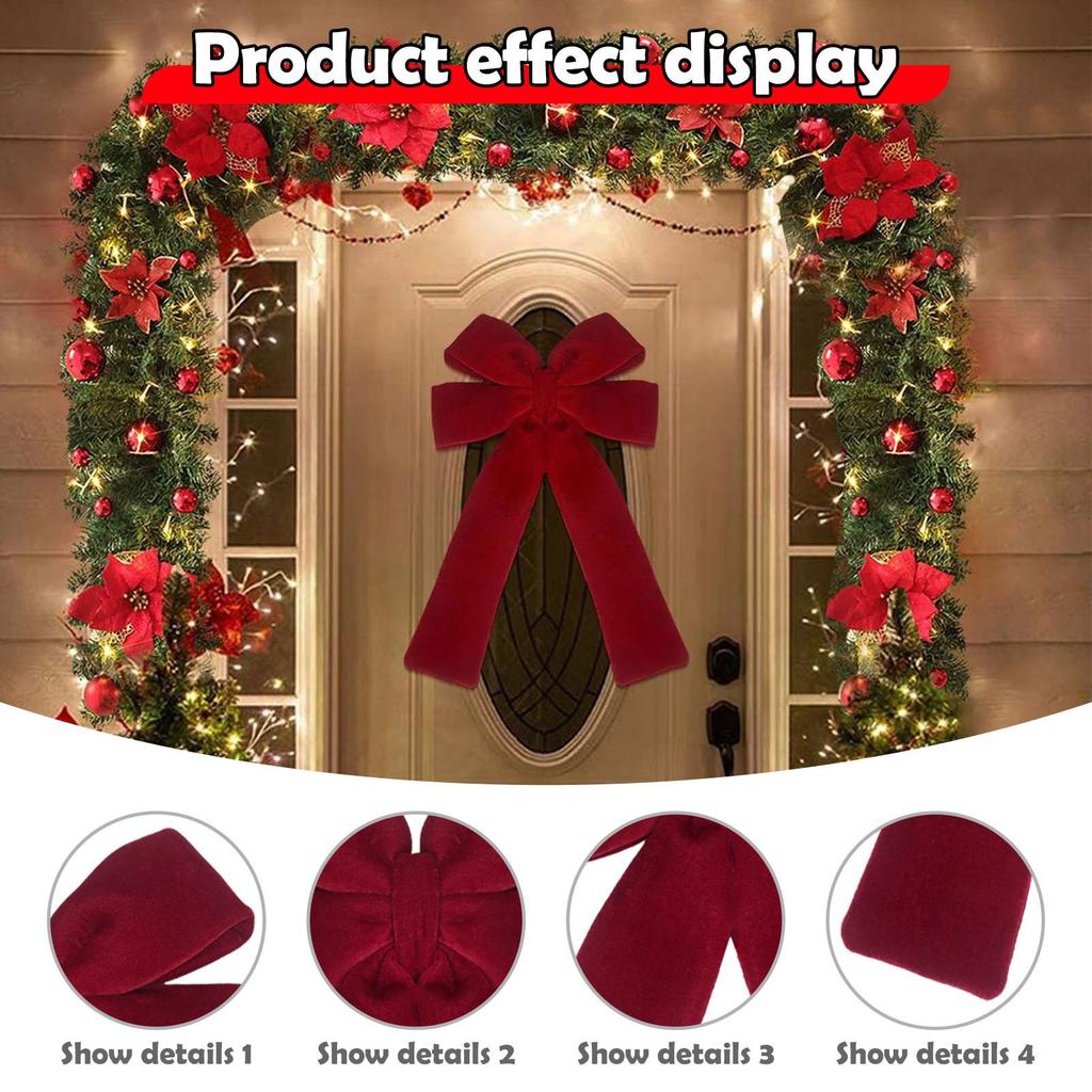 Red Christmas Bow for Tree Decorative Large Christmas Tree Bow Velvet Bow for Holiday Front Door Festival Staircase Xmas