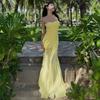 And American Style Foreign Trade Long Dress for Travel and Vacation Photoshoots, Sexy Off-Shoulder Strapless Waist-Cinching Mesh Mermaid Dress