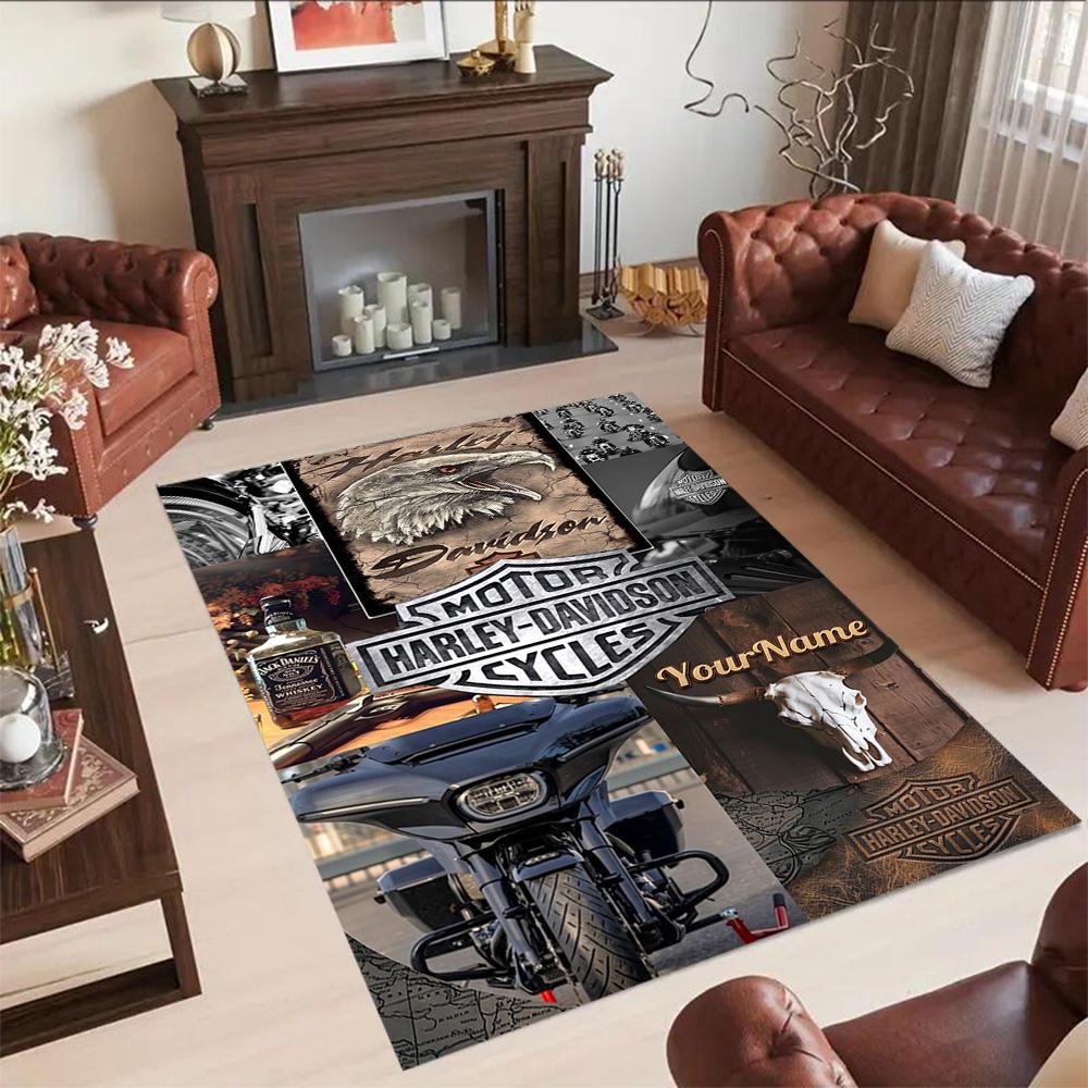Harley-davidson Motorcycles Personalized Text Area Rug Perfect for Kitchen Dormitory Playrooms Hallway Anti-slip Rug Decorate Offices