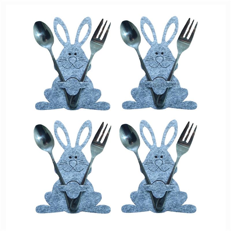 Easter Bunny Knife and Fork Holder 4Pcs/set Easter Eggs Rabbit Cutlery Bags Tableware Organizer Table Decorations Party Supplies