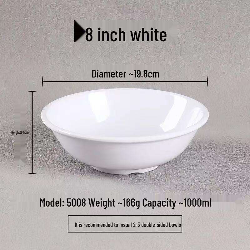 Melamine Breakfast Bowl - Imitation Porcelain, Inverted Rim for Porridge, Soy Milk, Hulatang, Rice Noodles, and Wontons Special.