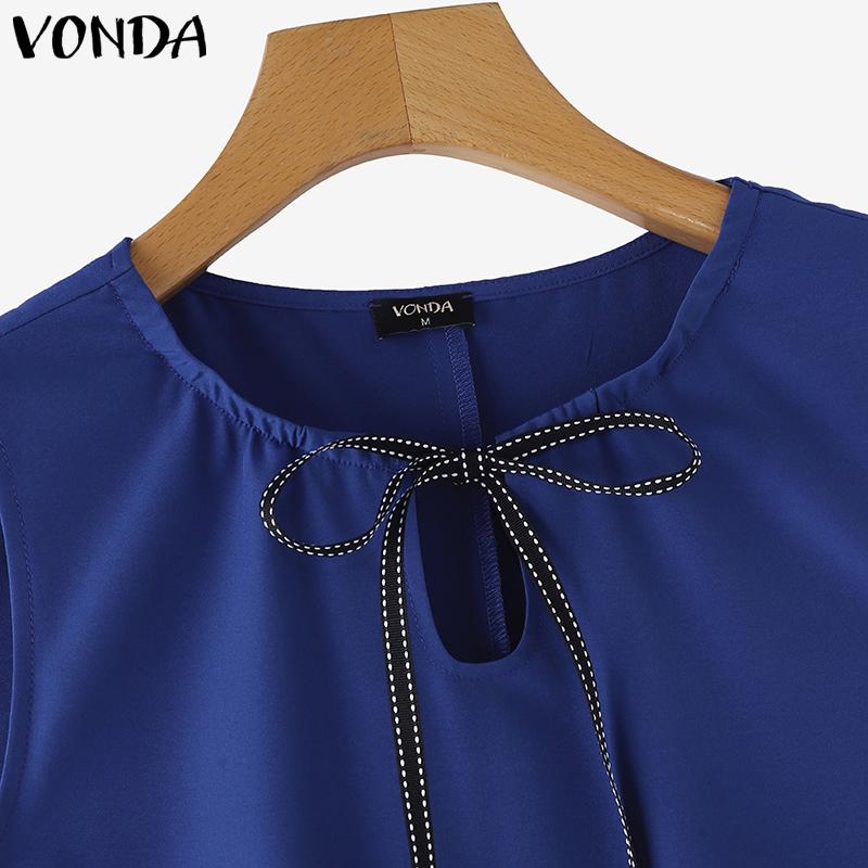 VONDA Summer Women Sleeveless Ruffled Bow Knot Casual Pleated Dress