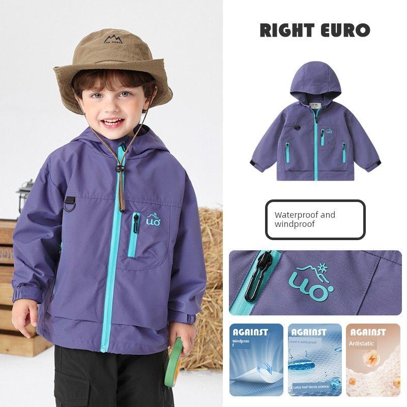 Right European Style Boys' Mountain Jacket 25 Autumn New Outdoor Style Color-Blocking Zipper Waterproof Hooded Windproof Children's Clothing