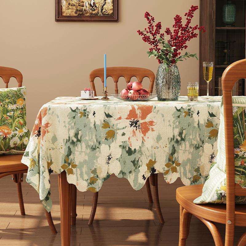 

Ретро Американская Плотная Жаккардовая Скатерть Хлопок Лен Улучшенное Ощущение Покрывало для Стола Ткань Кружево с Неровным Волнистым Краем Украшение Стола 140x220cm