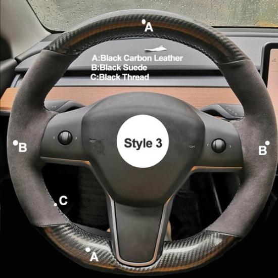 DIY Hand Sewing Car Steering Wheel Cover Suede For Tesla Model 3 2017 2018