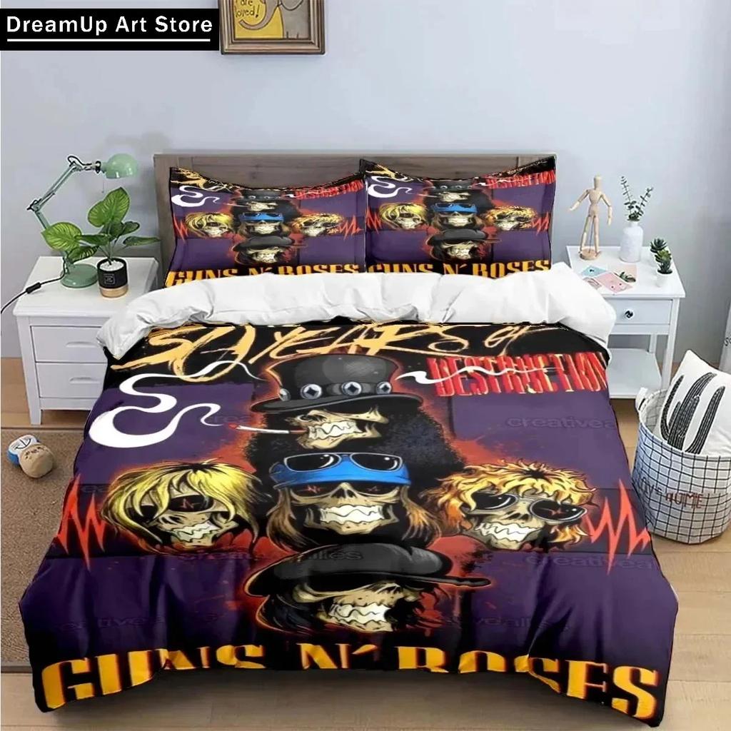 3D Print Guns N Roses GNR Band Retro Bedding Set Cute Quilt Cover Bed Cover With Pillowcase Twin Single Queen King Size Boys
