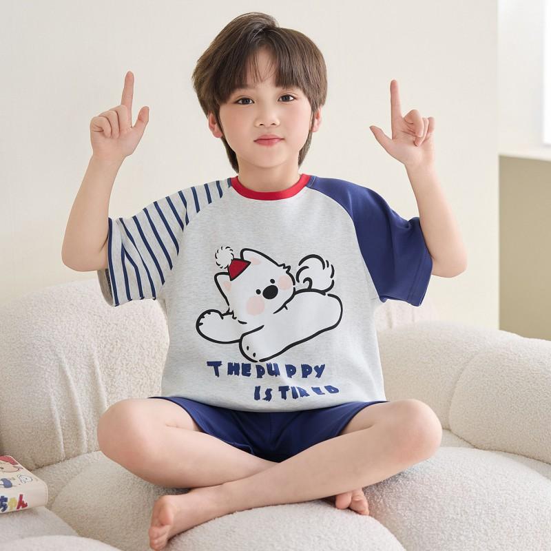 100% Cotton Kids Pajama Set Short Sleeve Shorts Cartoon Print Sleepwear Boys Ages 8