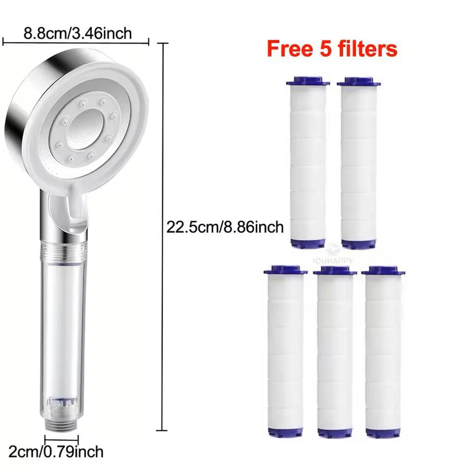 New High Pressure Shower Head Set 5 Jet Modes Adjustable Shower Head with Filter Large Water Flow Spray Bathroom Accessories