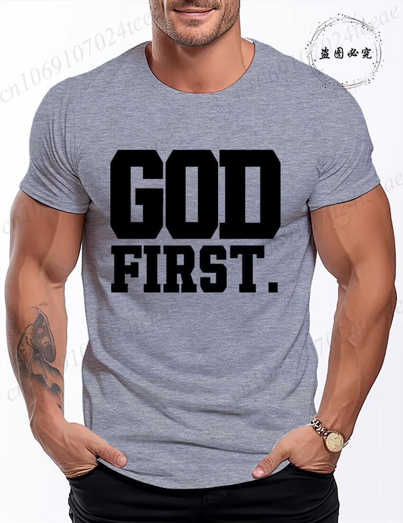 Funny God First Graphic Tshirt for Men Women Clothing Fashion Style T Shirts Y2K Tops Casual Shortsleeve Tshirt Streetwear