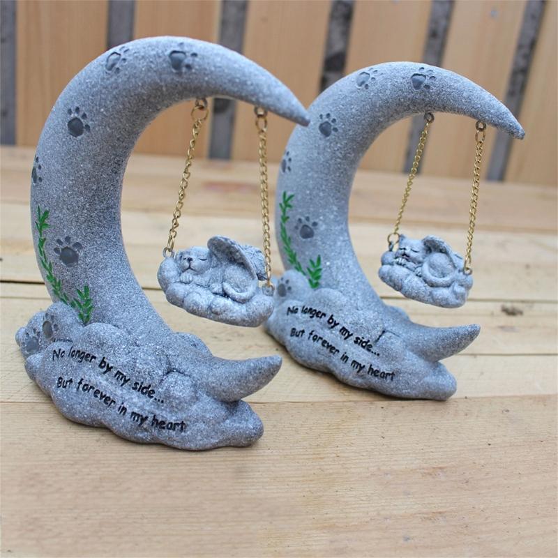 Swing On Moon Remembered Pet Memorials Stone Marker for Dogs Cats Pet Grave Headstones Tombstones Loss of Pet Gift