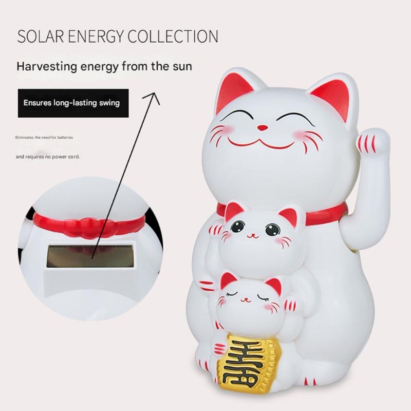 Lucky Cats Waving Arm Set,Solars Fortune Cats Statue Decoration Fengshui Ornament for Car Home,Office Restaurants Decors