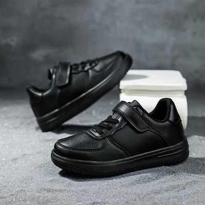 Sapatos infantis pretos tênis para meninos de 6 a 12 anos tênis esportivos casuais para crianças de couro escolar tênis para meninos